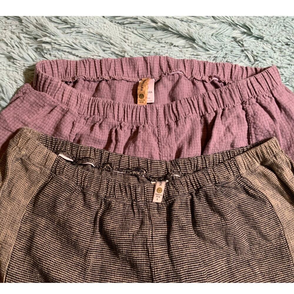 Khangura Harem Elastic Pants Bundle Size L Linen Blend Boho Hippie Purple Black